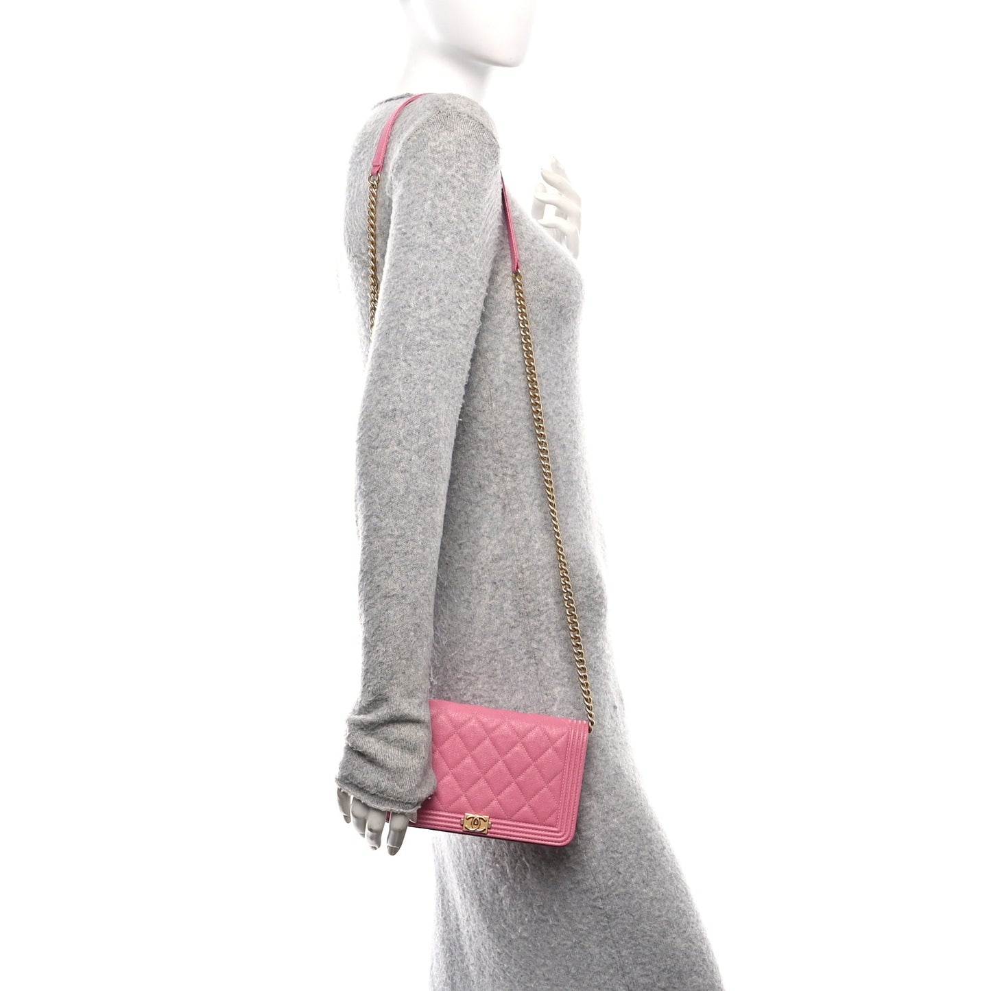 Caviar Quilted Boy Wallet On Chain WOC Pink