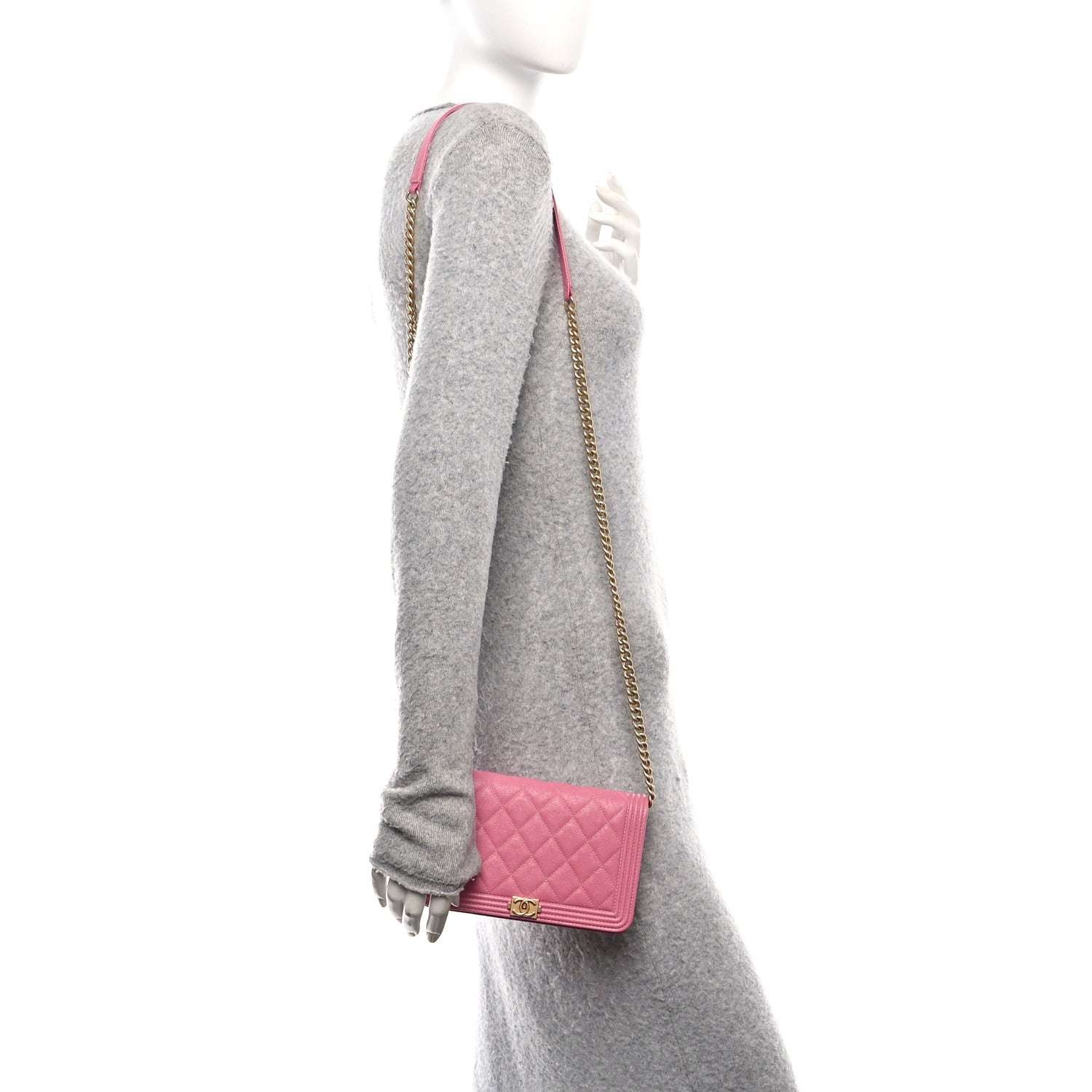 Chanel Caviar Quilted Boy Wallet On Chain WOC Pink 2 of 11