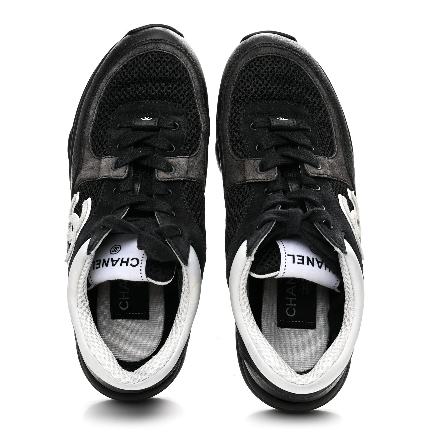 Chanel Mesh Suede Grained Calfskin Womens CC Sneakers 36 Black
