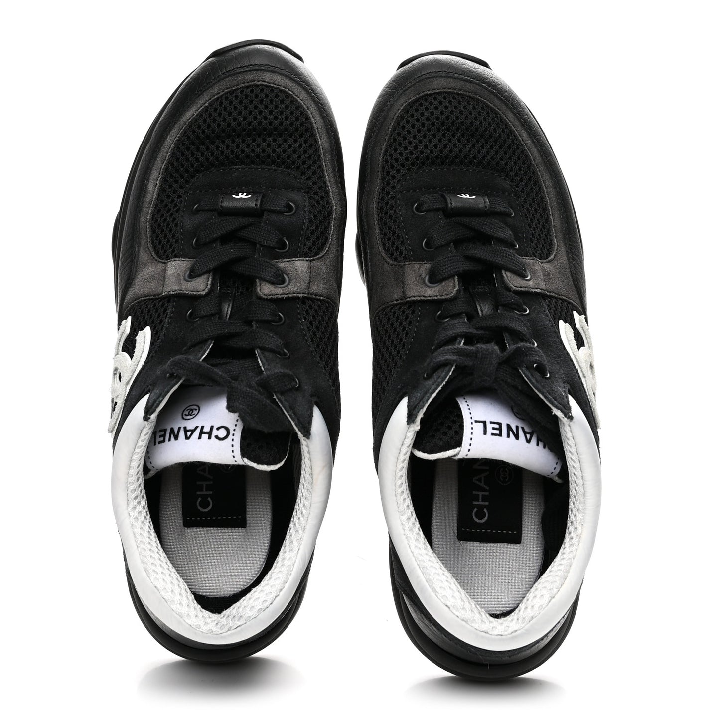 Mesh Suede Grained Calfskin Womens CC Sneakers 36 Black White