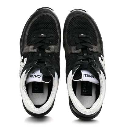 Chanel Mesh Suede Grained Calfskin Womens CC Sneakers 36 Black White 2 of 9