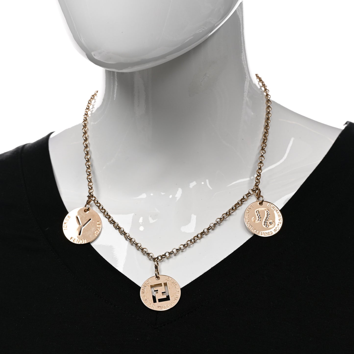 Metal Crystal Charms Identification Necklace Gold