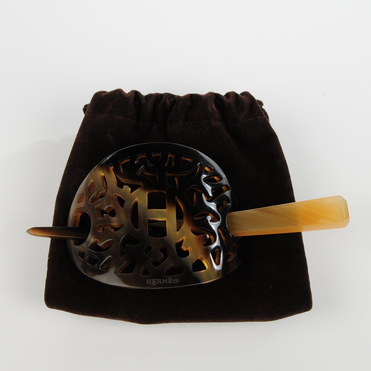 Buffalo Horn Curved Rocaille Hair Barette Natural