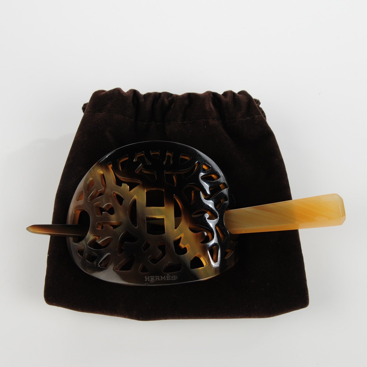Hermes Buffalo Horn Curved Rocaille Hair Barette Natural 5 of 6