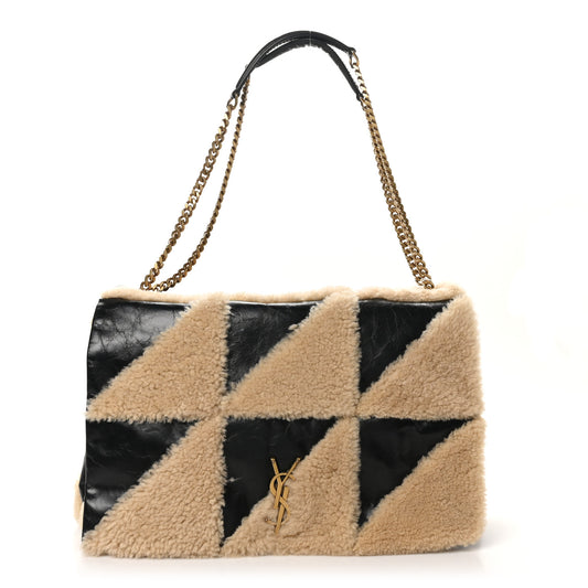 Calfskin Shearling Patchwork Monogram Giant Jamie Black Beige