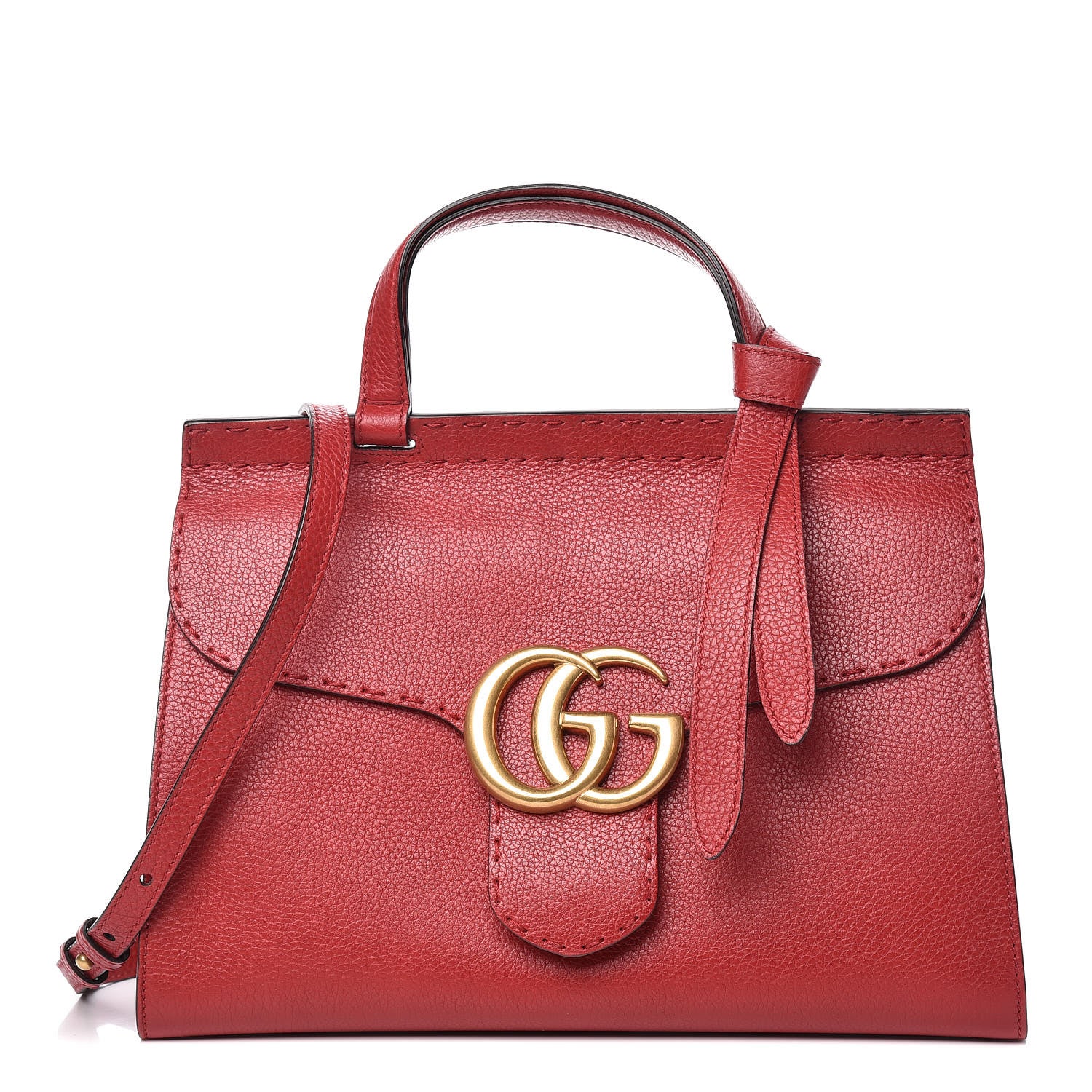 Gucci Calfskin Small GG Marmont Top Handle Bag Vulcanic Red 1 of 9