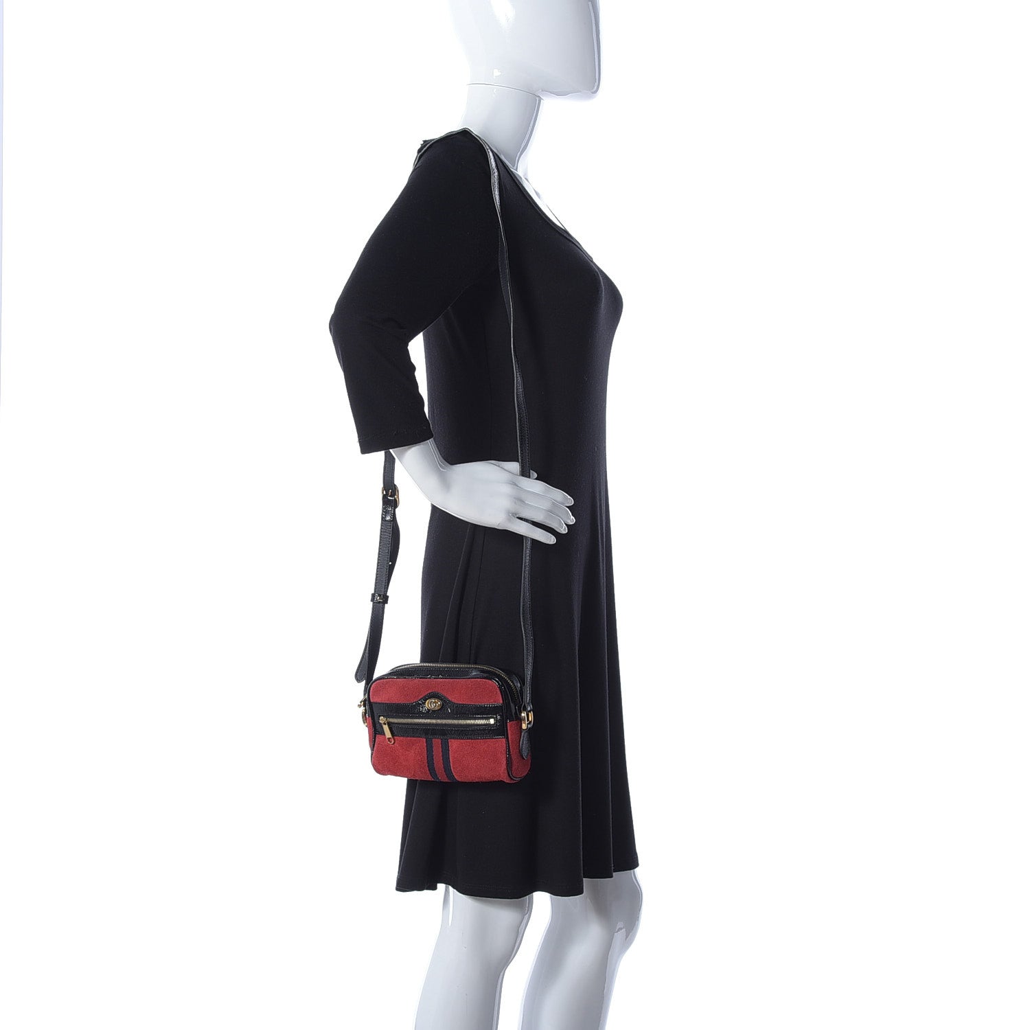 Gucci Suede Patent Web Mini Ophidia Shoulder Bag Red 2 of 8