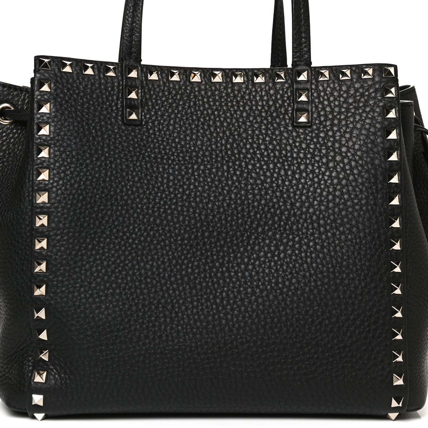 Grained Calfskin Rockstud Double Handle Cinch Tote Black
