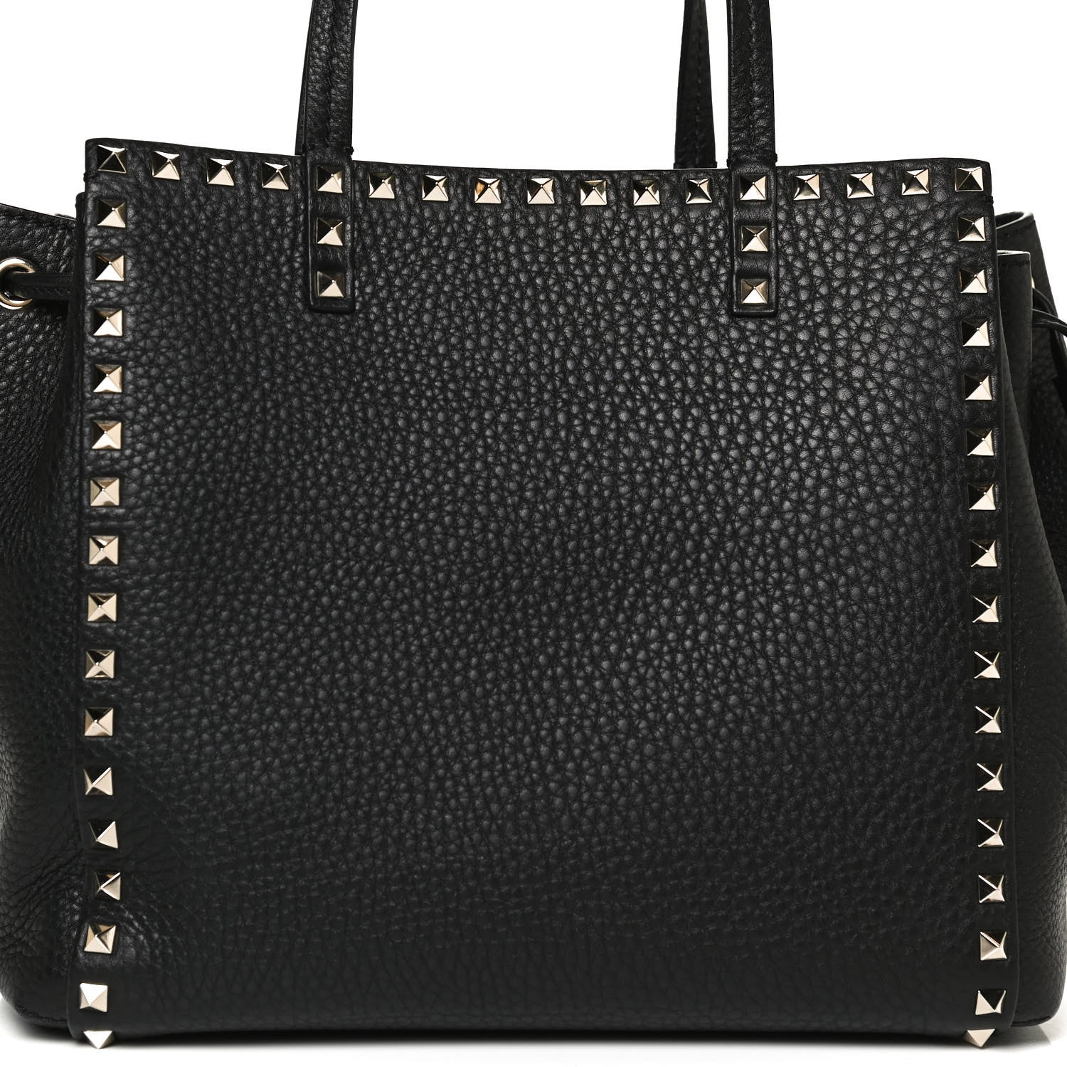 Valentino Garavani Grained Calfskin Rockstud Double Handle Cinch Tote Black 7 of 9