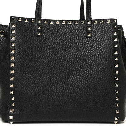 Valentino Garavani Grained Calfskin Rockstud Double Handle Cinch Tote Black 7 of 9