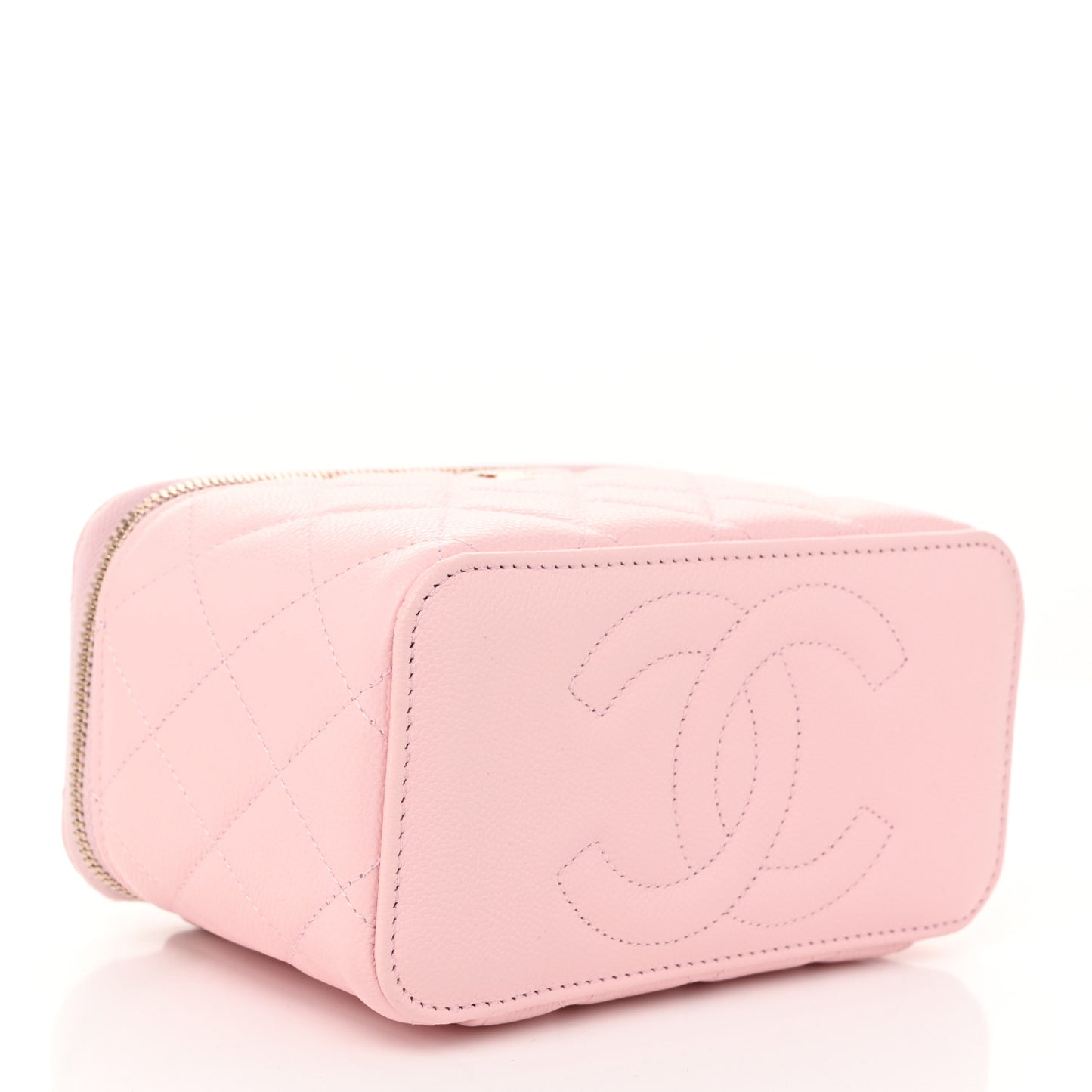 Caviar Quilted Small Vanity Case With Chain Light Pink