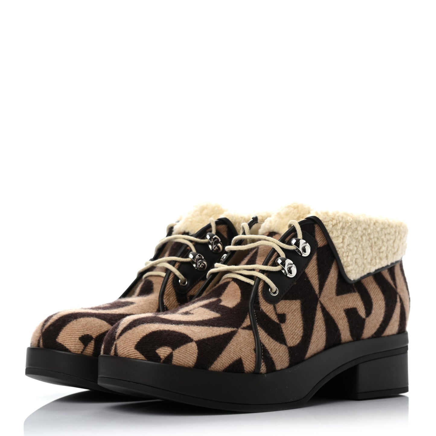 Wool Faux Shearling G Rhombus Womens Victor Ankle Boots 39.5 Beige Cocoa