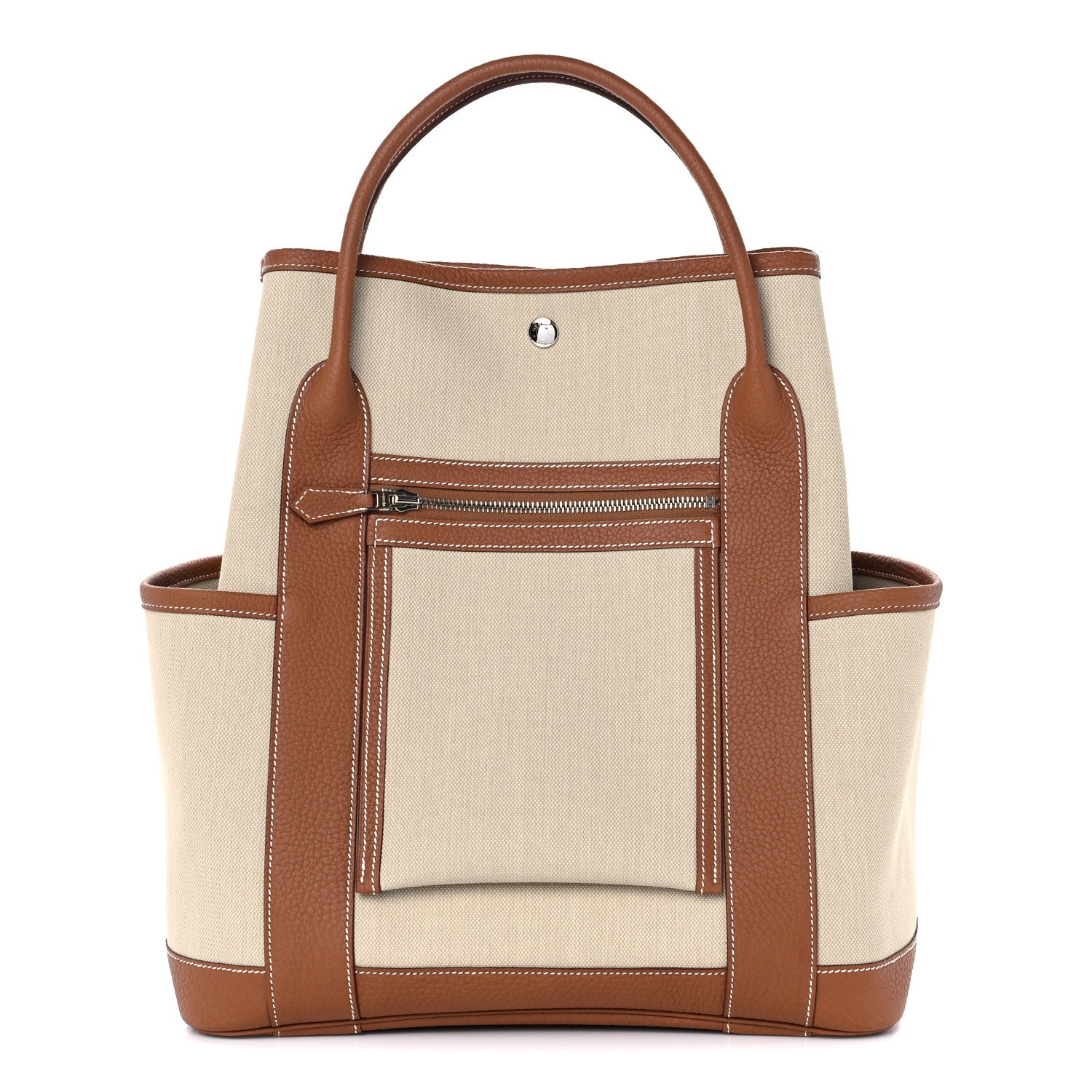 Hermes Toile Militaire Negonda Vertical Pockets Garden Party Beton Gold 1 of 9