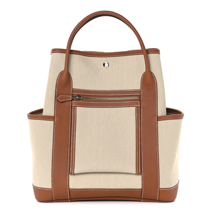 Hermes Toile Militaire Negonda Vertical Pockets Garden Party Beton Gold 1 of 9