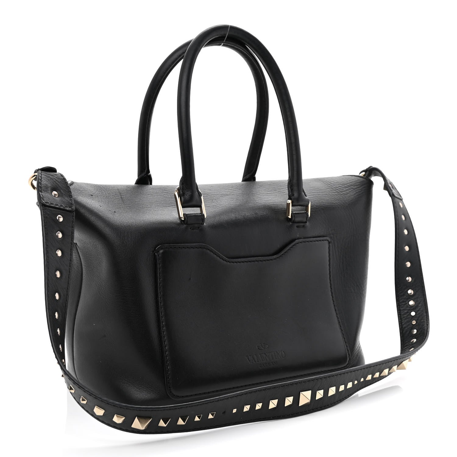 Valentino Garavani Calfskin Small Rockstud Demilune Double Handle Satchel Black 3 of 14