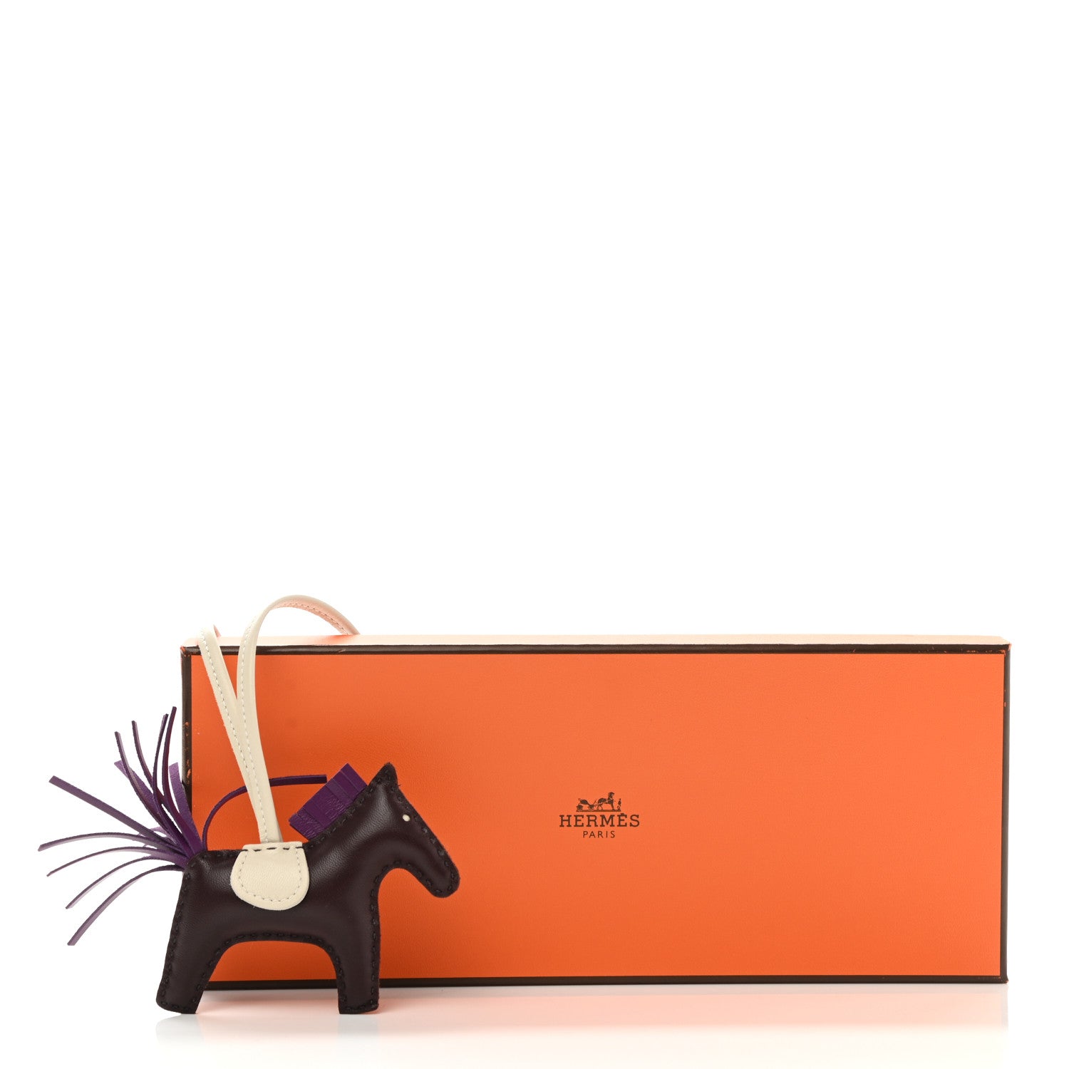 Hermes Milo Lambskin Grigri Rodeo Horse Bag Charm PM Rouge Sellier Craie Violet 5 of 5