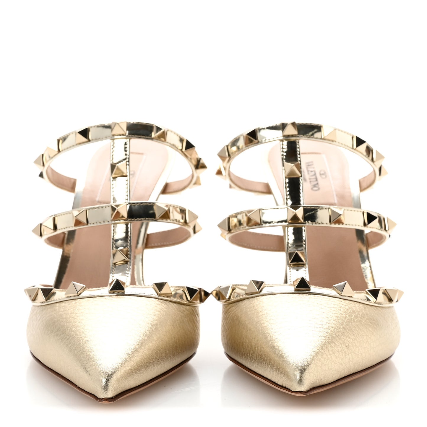 Metallic Pebbled Calfskin Rockstud 90mm Cage Mules 39 Platino