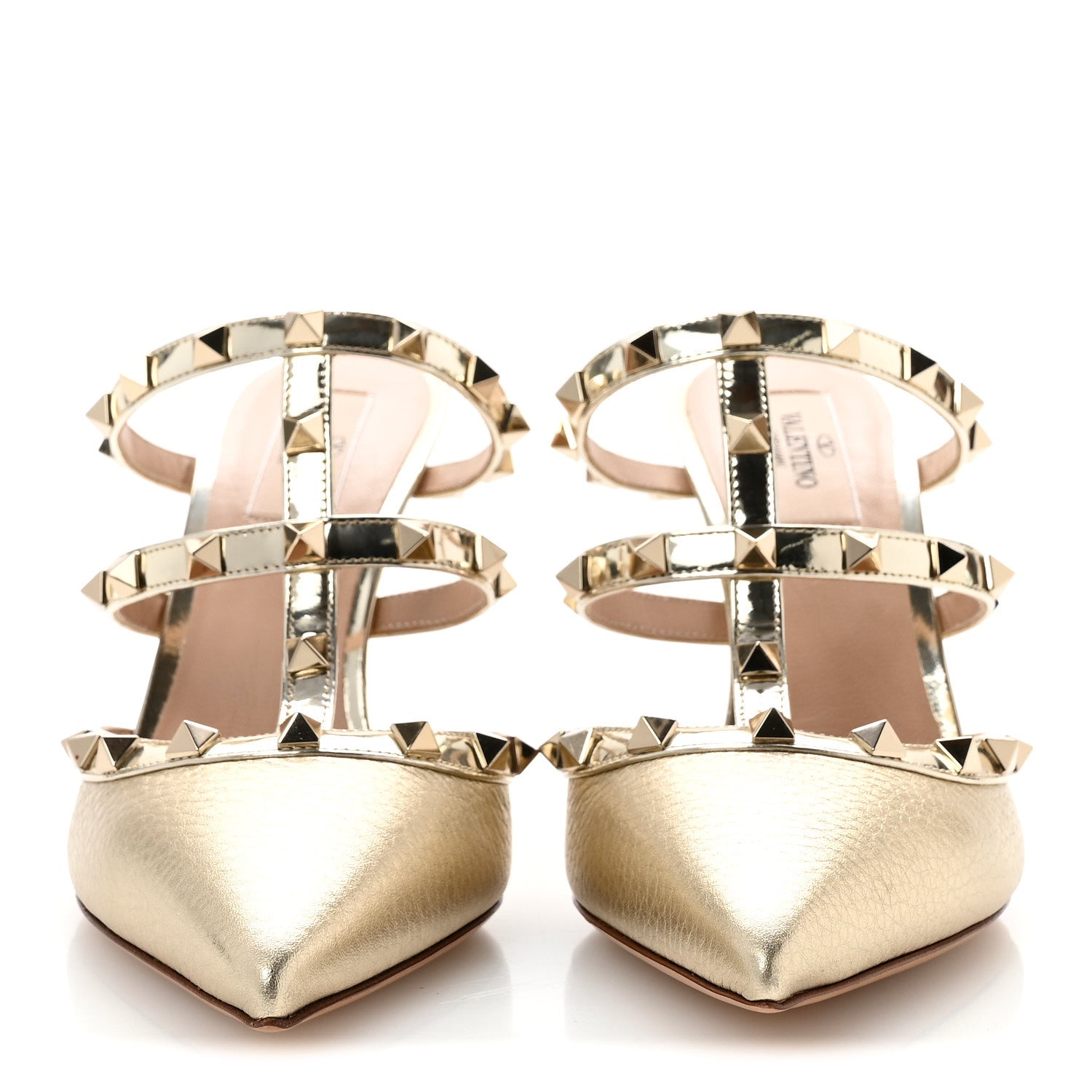 Valentino Garavani Metallic Pebbled Calfskin Rockstud 90mm Cage Mules 39 Platino 3 of 12
