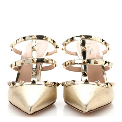 Valentino Garavani Metallic Pebbled Calfskin Rockstud 90mm Cage Mules 39 Platino 3 of 12