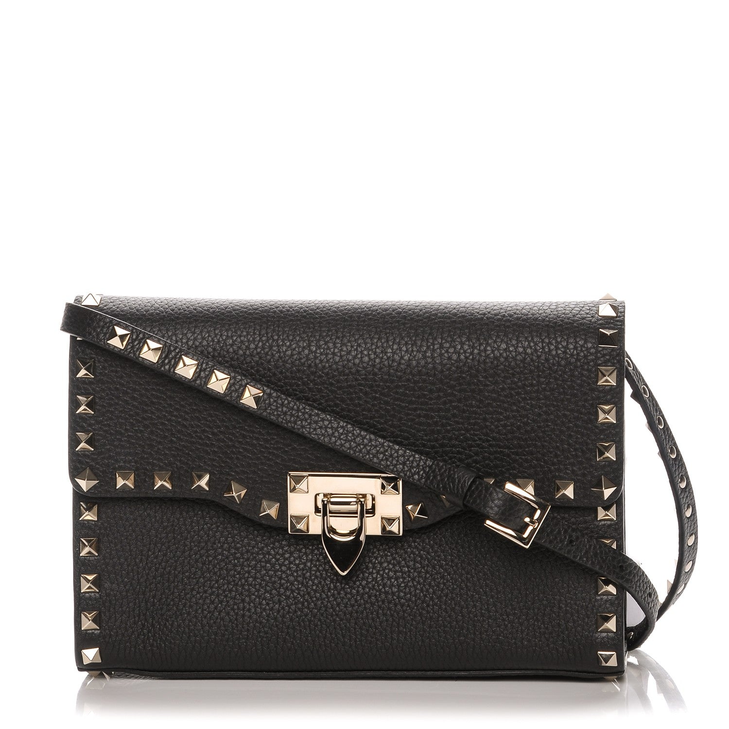 Valentino Garavani Pebbled Calfskin Medium Rockstud Flip Lock Crossbody Bag Black 1 of 7