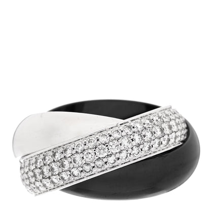 Cartier 18K White Gold Black Ceramic Diamond Classic Trinity Paved Ring 50 5.5 1 of 5