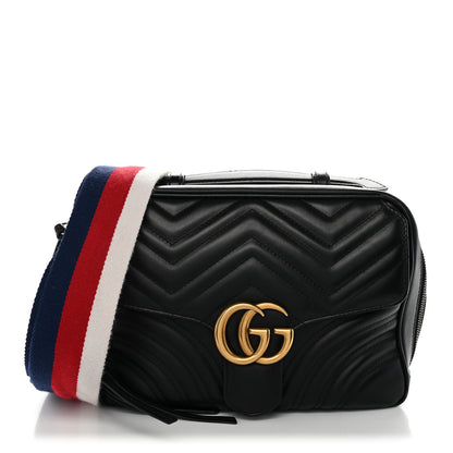 Gucci Calfskin Matelasse Sylvie Web Small GG Marmont Top Handle Shoulder Bag Black 1 of 10