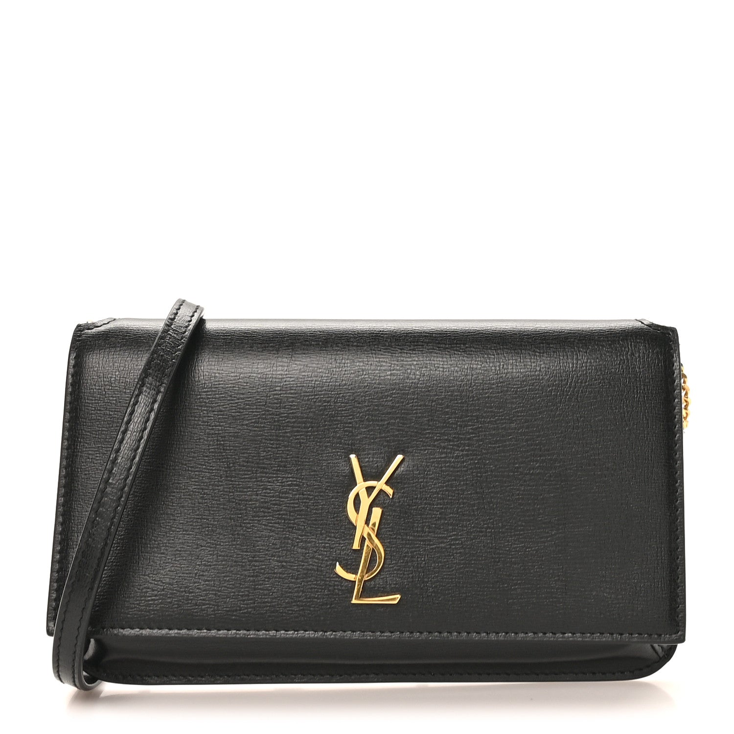 Saint Laurent Grained Calfskin Monogram Phone Holder Crossbody Black 1 of 9