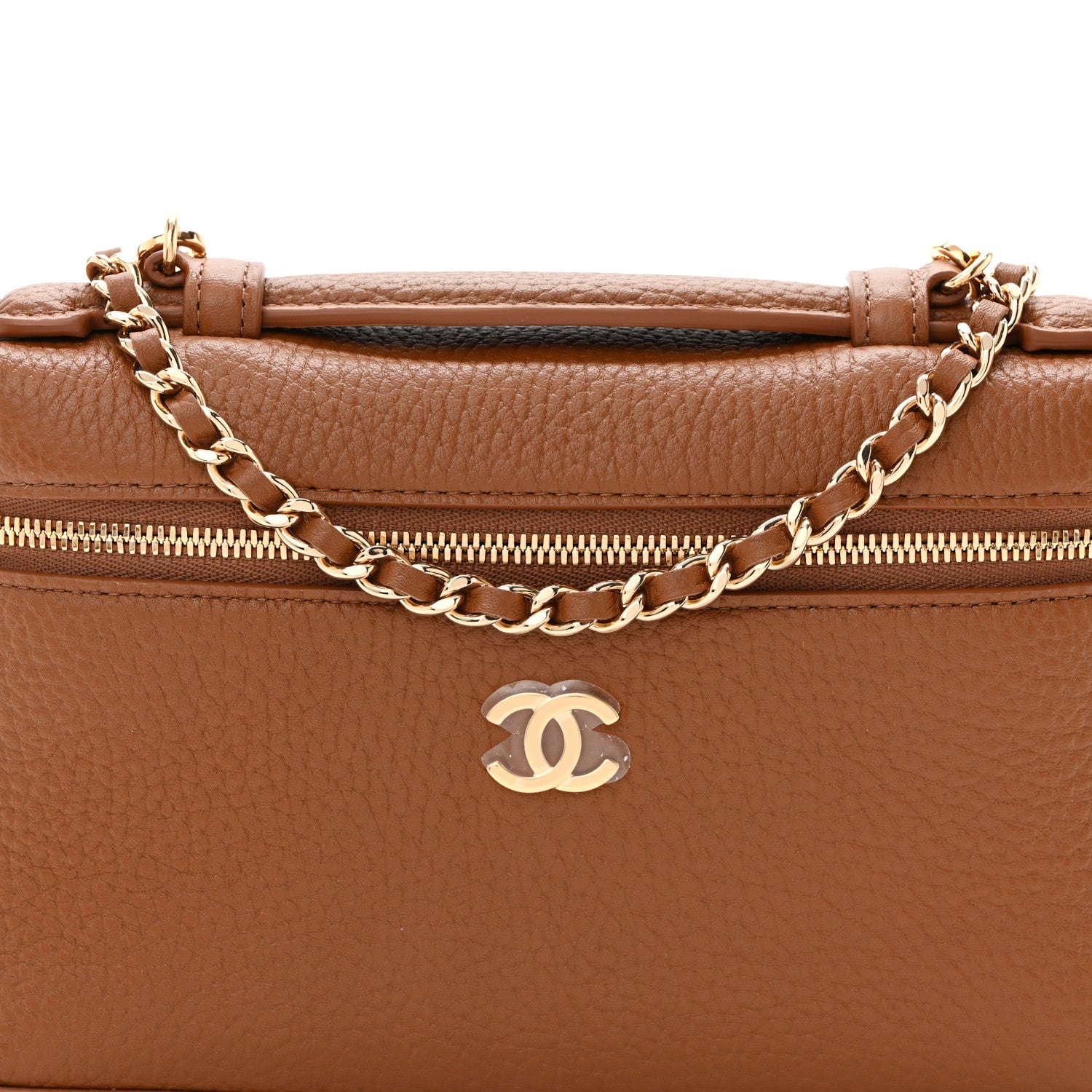 Chanel Grained Calfskin Top Handle Slim Vanity Case With Chain Camel 8 of 11