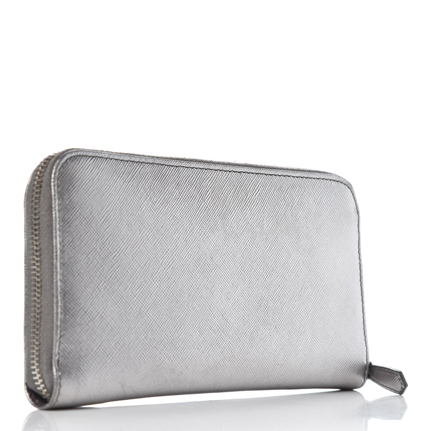 Prada Saffiano Metal Zip Around Wallet Argento 3 of 7