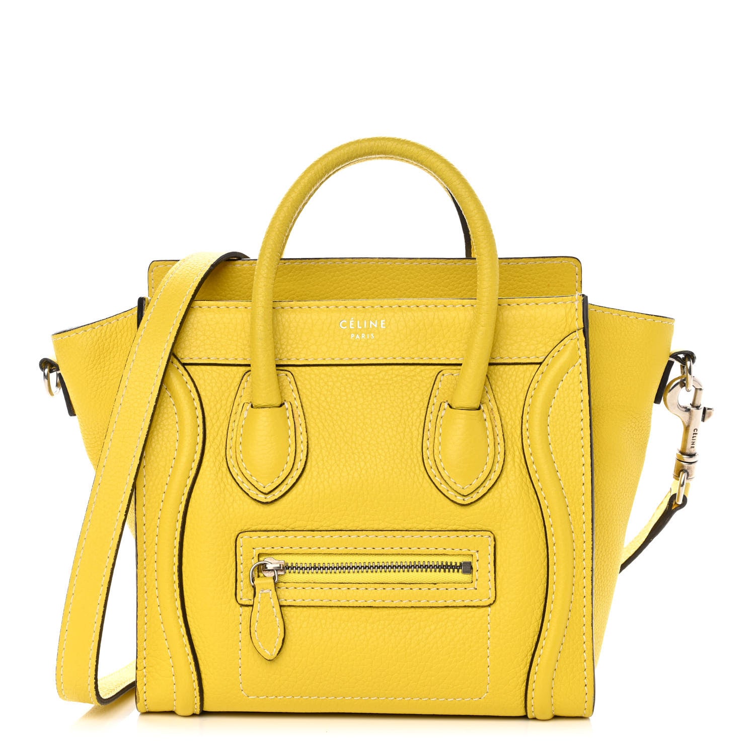 Celine Drummed Calfskin Nano Luggage Citron 1 of 11