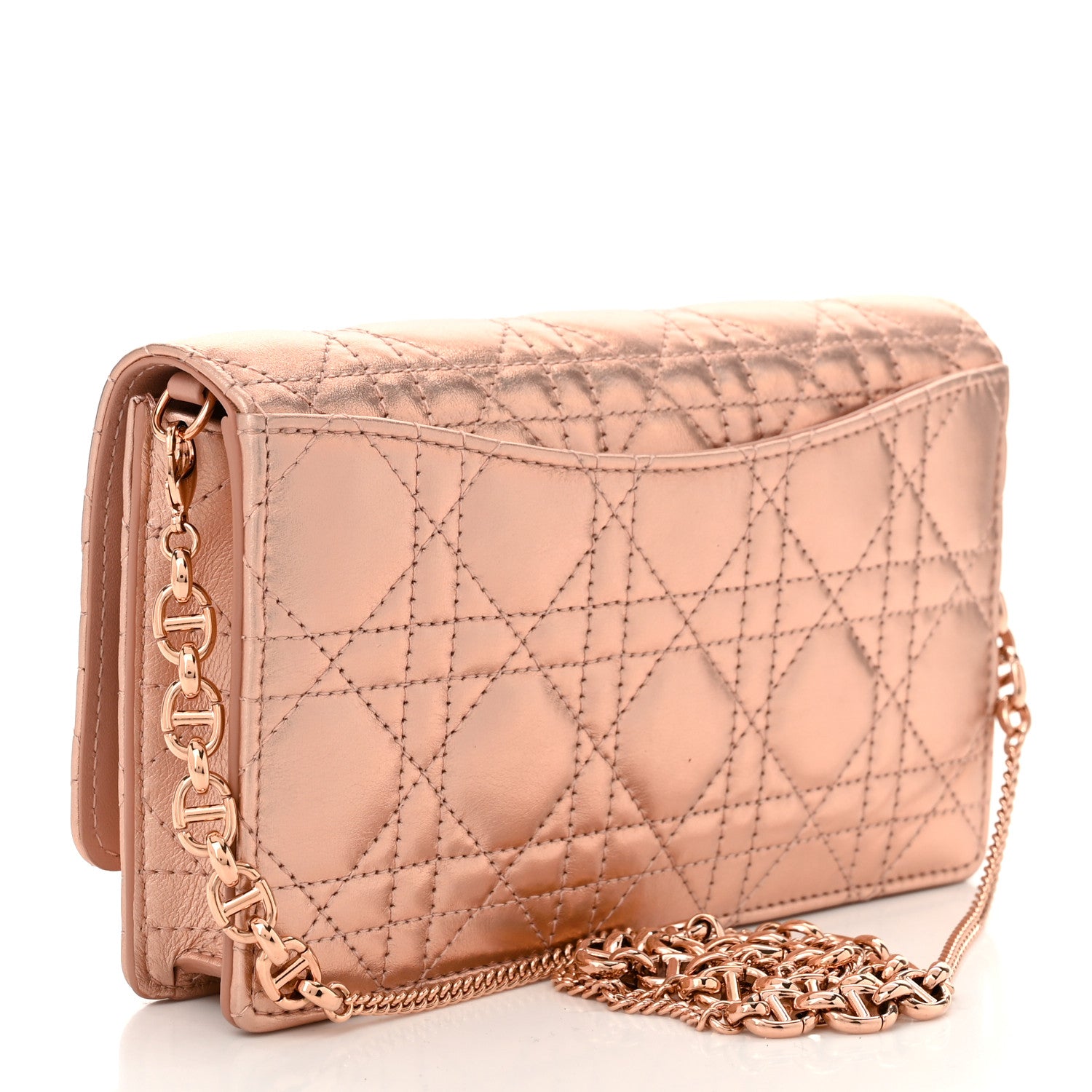 Christian Dior Iridescent Metallic Lambskin Cannage Caro Pouch with Chain Pink 3 of 10