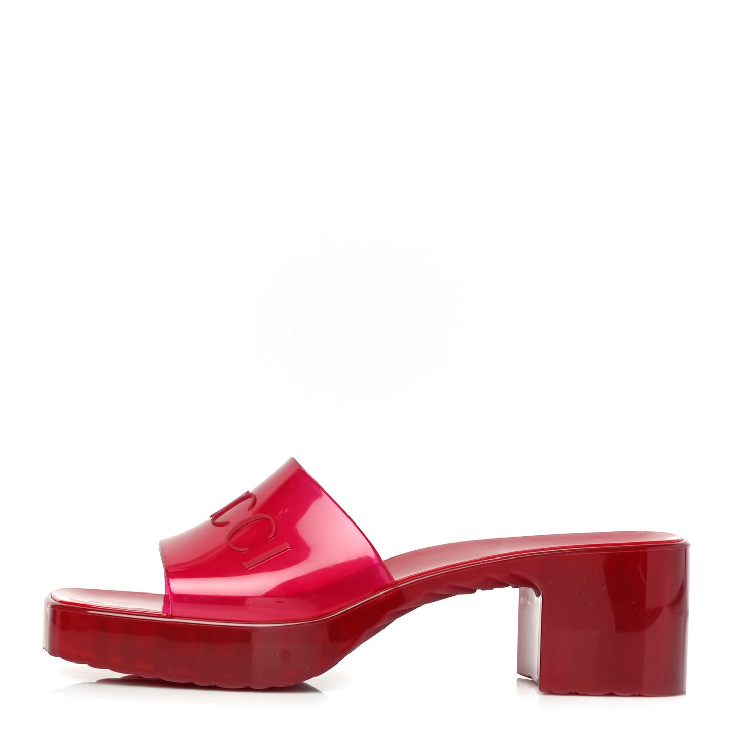 Rubber Gucci Logo Womens Platform 20/60mm Slide Sandals 37 Transparent Hibiscus Red