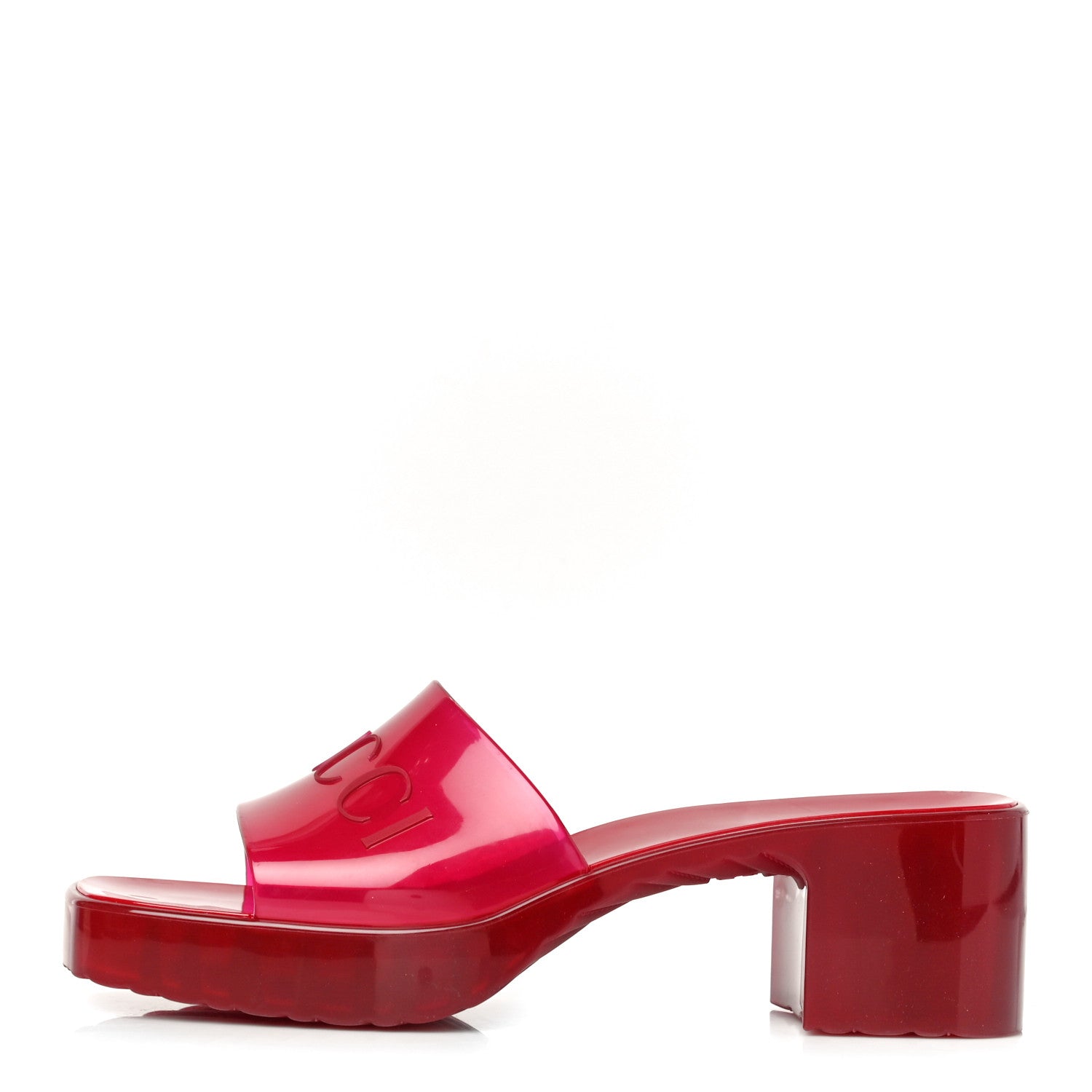 Gucci Rubber Gucci Logo Womens Platform 20/60mm Slide Sandals 37 Transparent Hibiscus Red 1 of 9