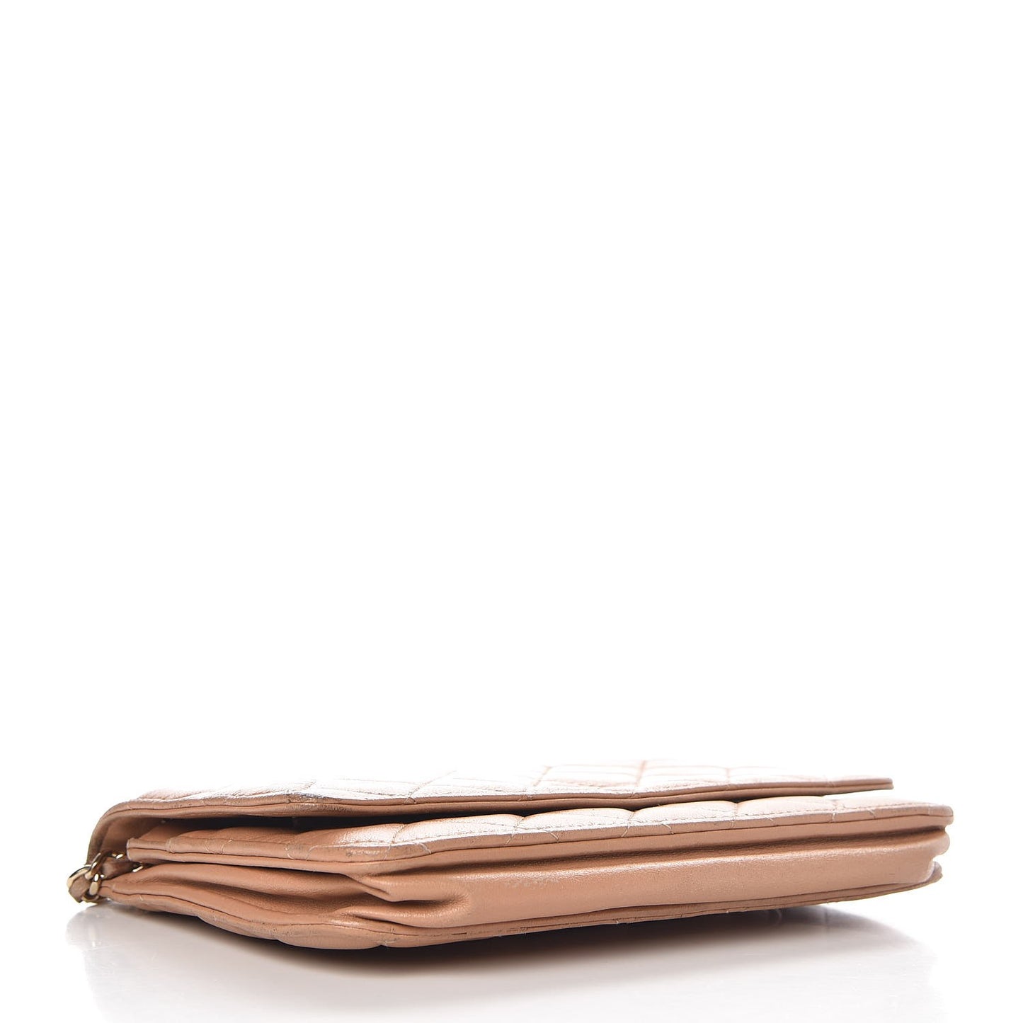 Lambskin Quilted Wallet on Chain WOC Dark Beige