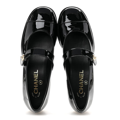 Chanel Patent Calfskin Mary Janes Flats 37.5 Black 2 of 10