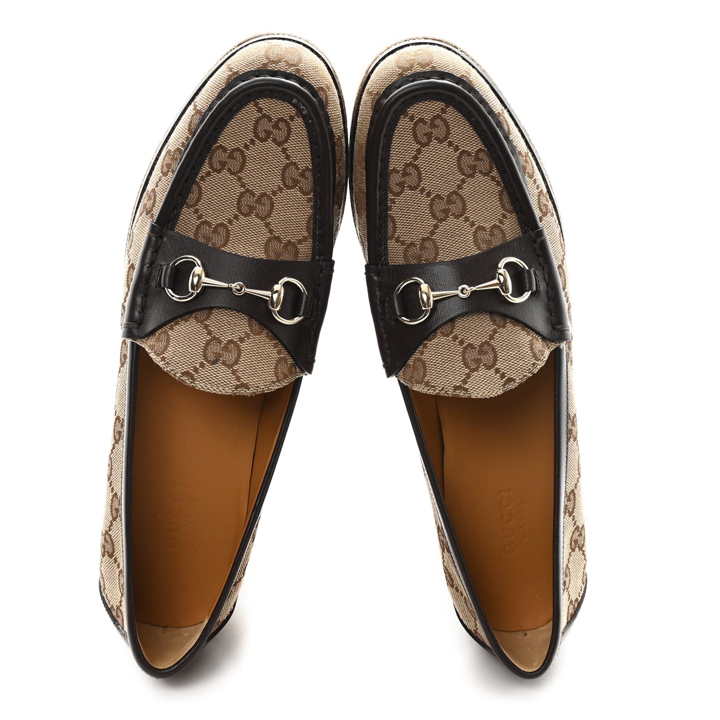 Canvas GG Monogram Horsebit Calfskin Womens Horsebit Platform Loafers 39 Beige Ebony