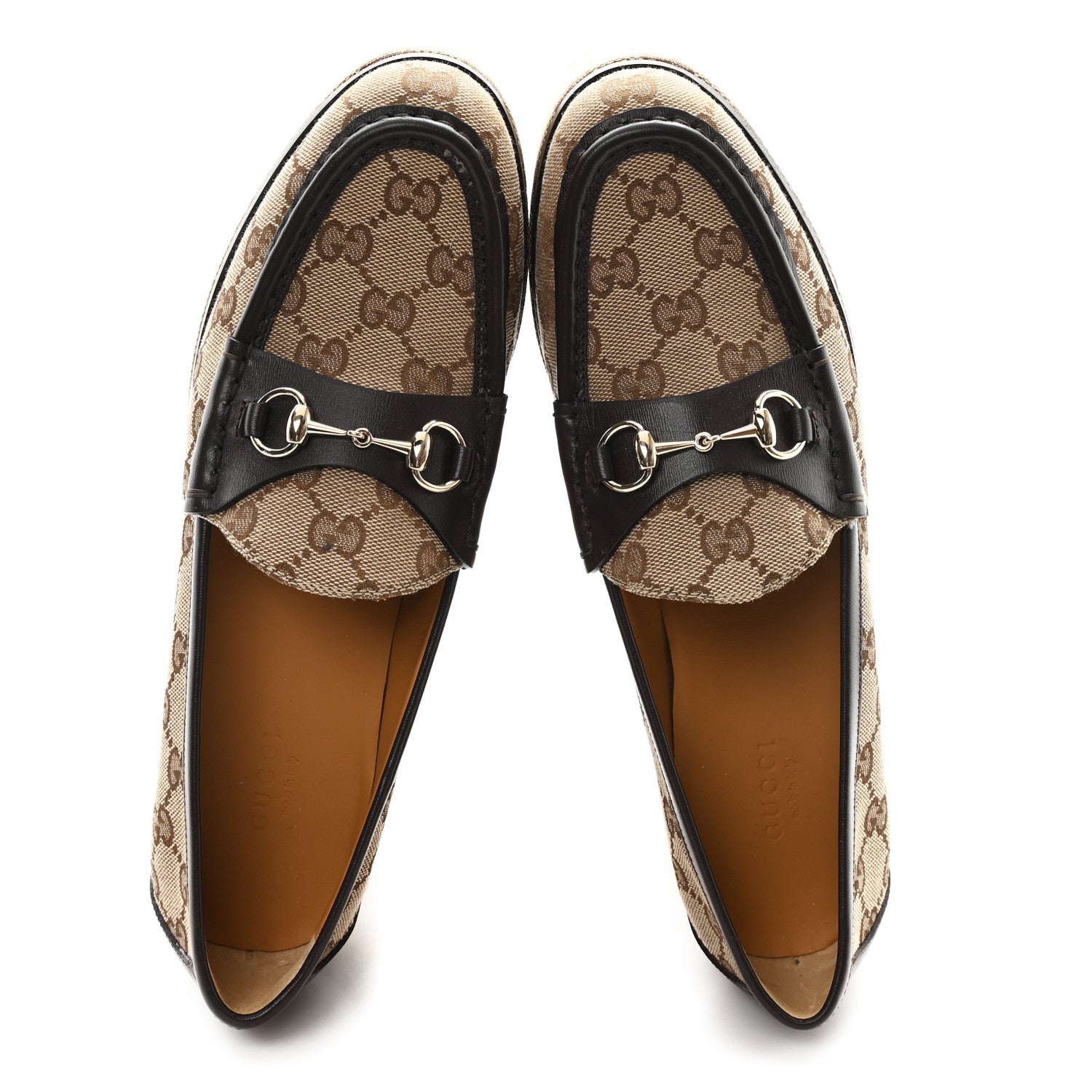 Gucci Canvas GG Monogram Horsebit Calfskin Womens Horsebit Platform Loafers 39 Beige Ebony 2 of 9