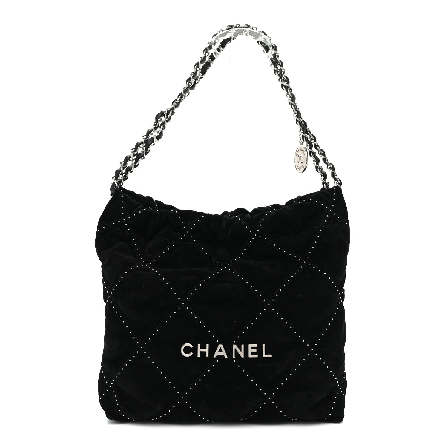 Chanel Suede Quilted Studded Small Chanel 22  Black 10 of 10