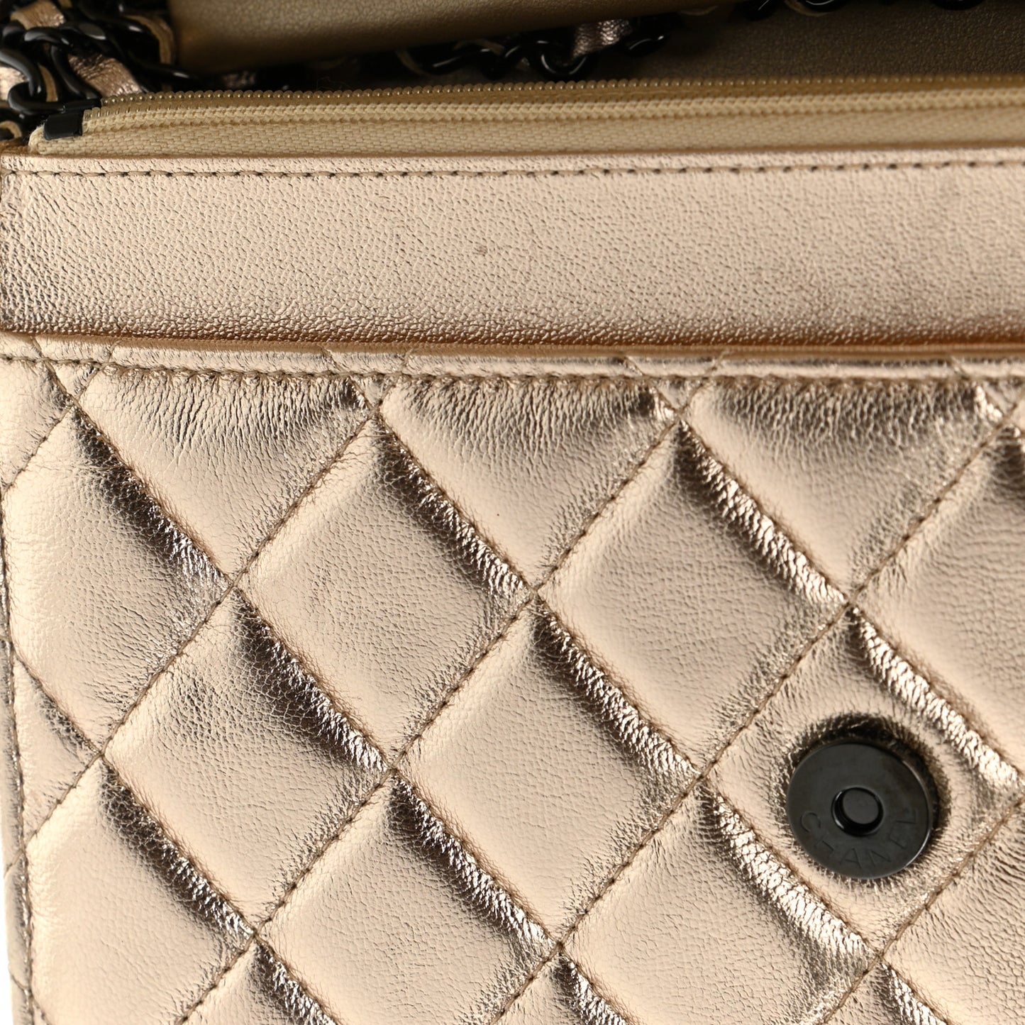 Metallic Lambskin Quilted Wallet On Chain WOC Gold Black