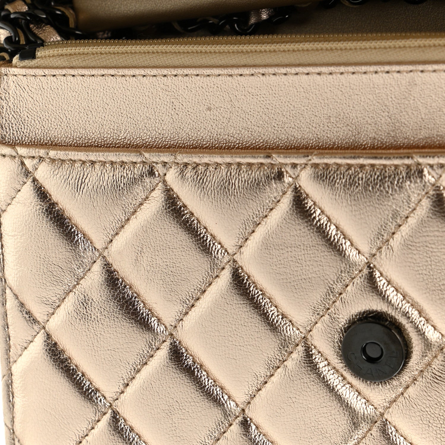 Chanel Metallic Lambskin Quilted Wallet On Chain WOC Gold Black 12 of 13