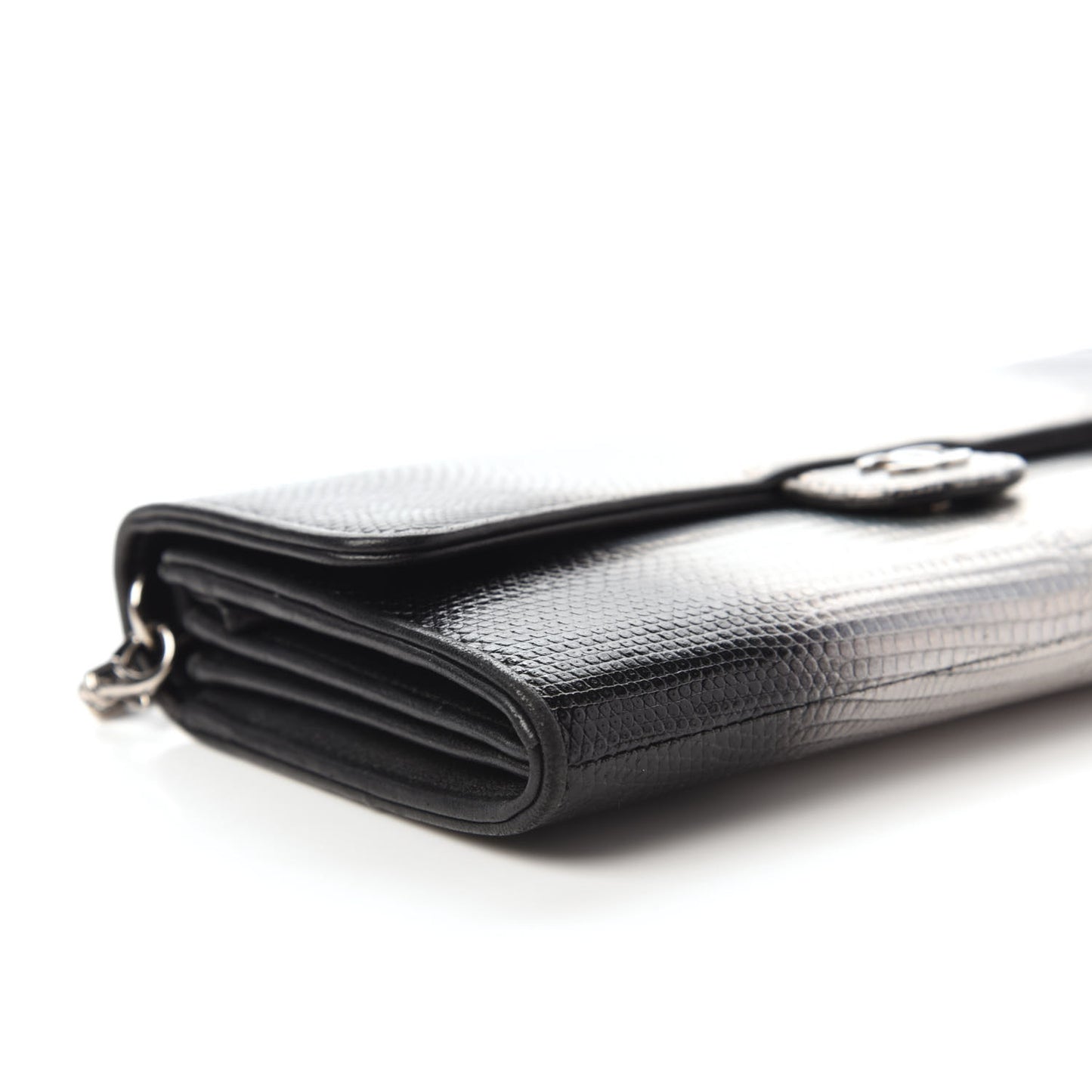 Iridescent Lizard Ombre Wallet On Chain WOC Black Silver
