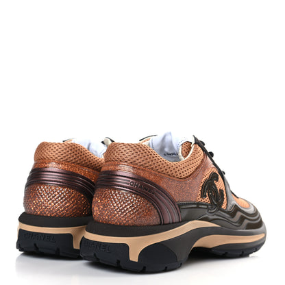 Chanel Fabric Laminated Calfskin Stretch CC Womens Sneakers 39 Brown Dark Grey 4 of 9