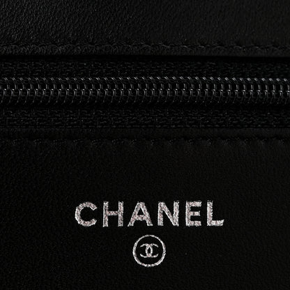 Chanel Lambskin Camellia Embossed Wallet On Chain WOC Black 6 of 15