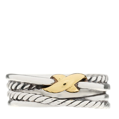 David Yurman Sterling Silver 18K Yellow Gold 6mm X Crossover Ring 50 5.5 1 of 4