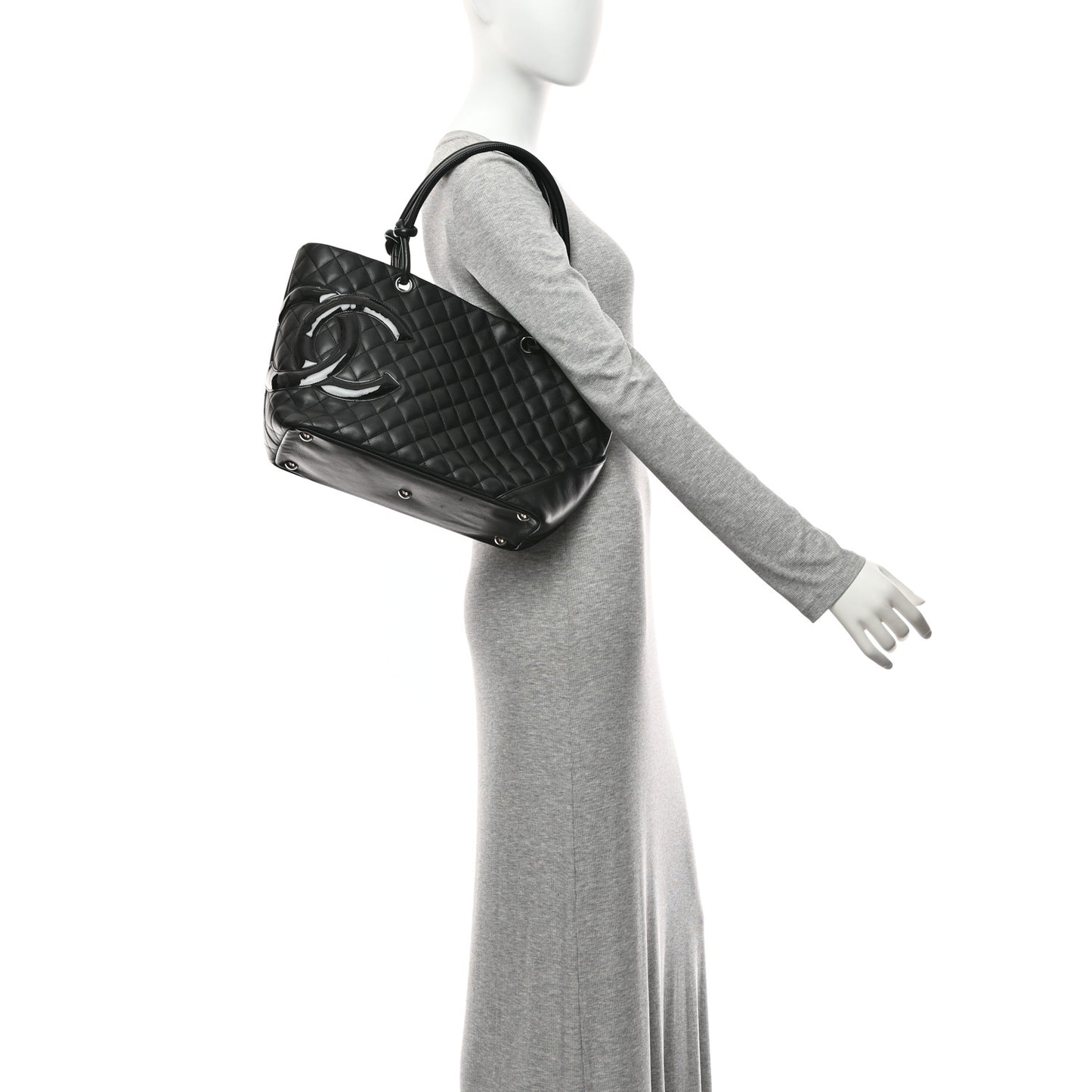 Calfskin Quilted Large Cambon Tote Black