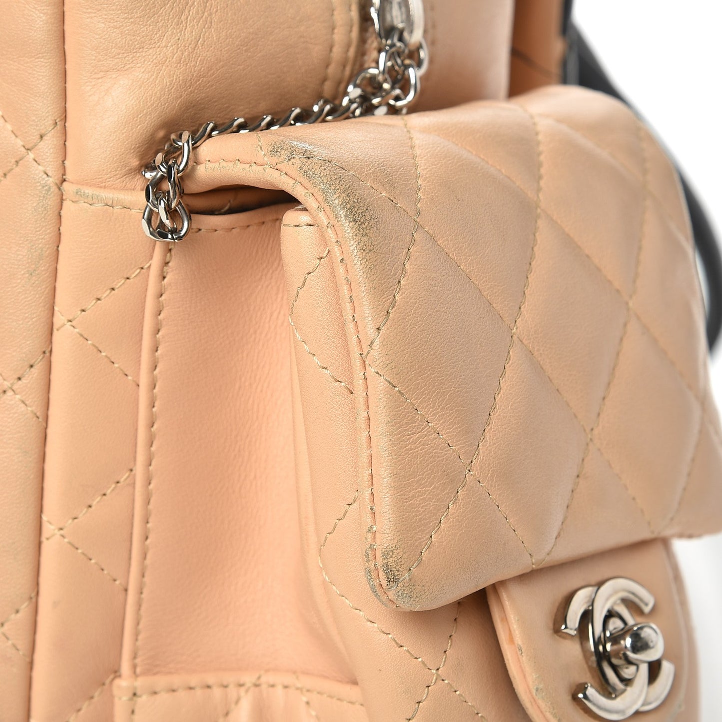 Calfskin Quilted Large Cambon Multipocket Reporter Beige Black
