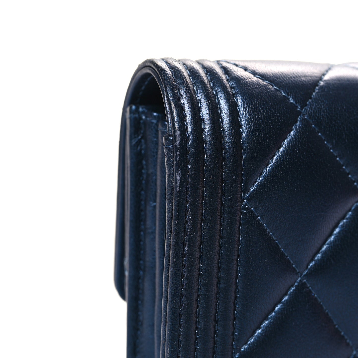 Metallic Lambskin Quilted Large Boy Gusset Flap Wallet Blue