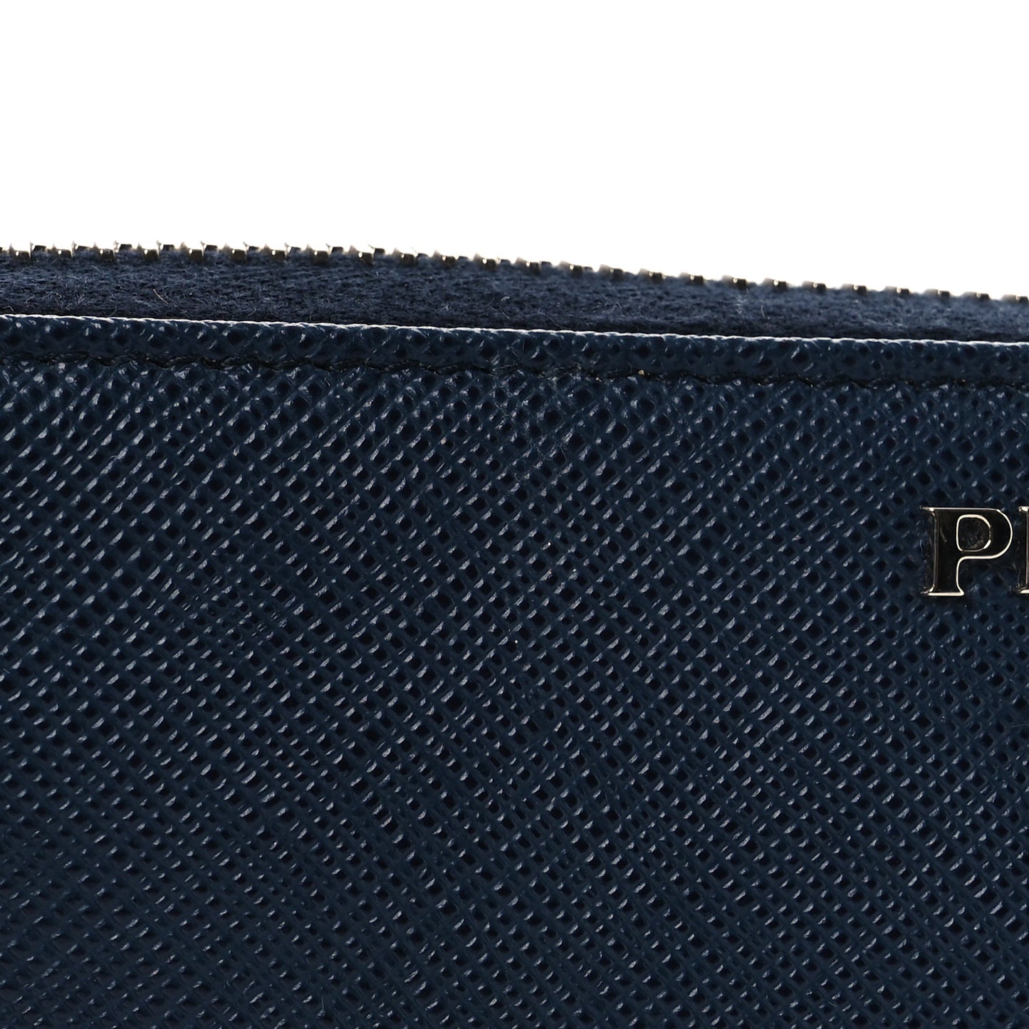 Saffiano Metal Zip Around Wallet Navy Blue