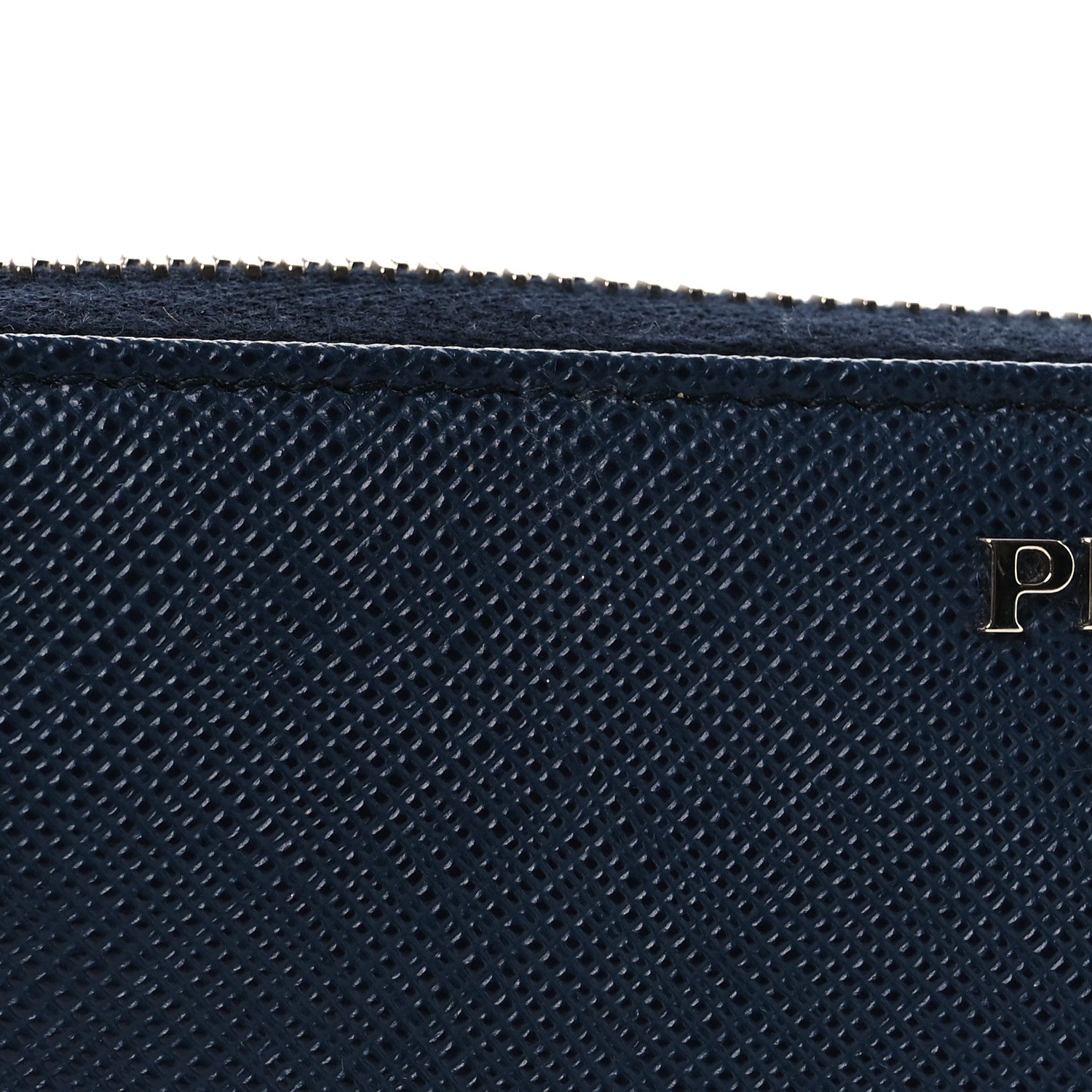 Prada Saffiano Metal Zip Around Wallet Navy Blue 14 of 14