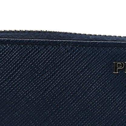 Prada Saffiano Metal Zip Around Wallet Navy Blue 14 of 14